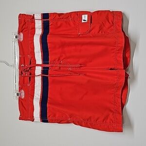 Chaps mens swim trunks. Red, white, blue stripe. Size XL. Velcro tie front